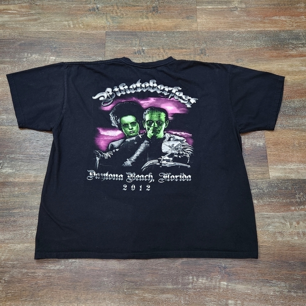 Biker T-Shirt Halloween 2012 With Frankenstein on Back Size 2XL